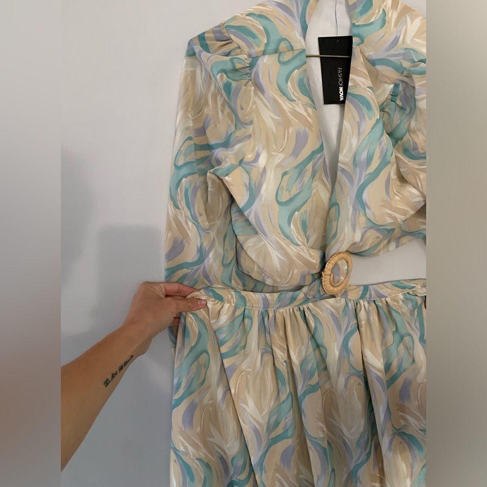 NWT Fashion Nova Eternal Beauty Maxi Dress Boho Blue Green Purple Taupe Size L - Picture 10 of 15